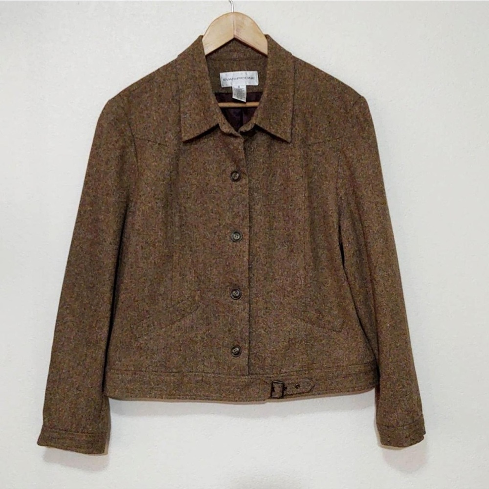 Oversized Vintage Evan Picone women’s size 16 tan and brown wool blend jacket